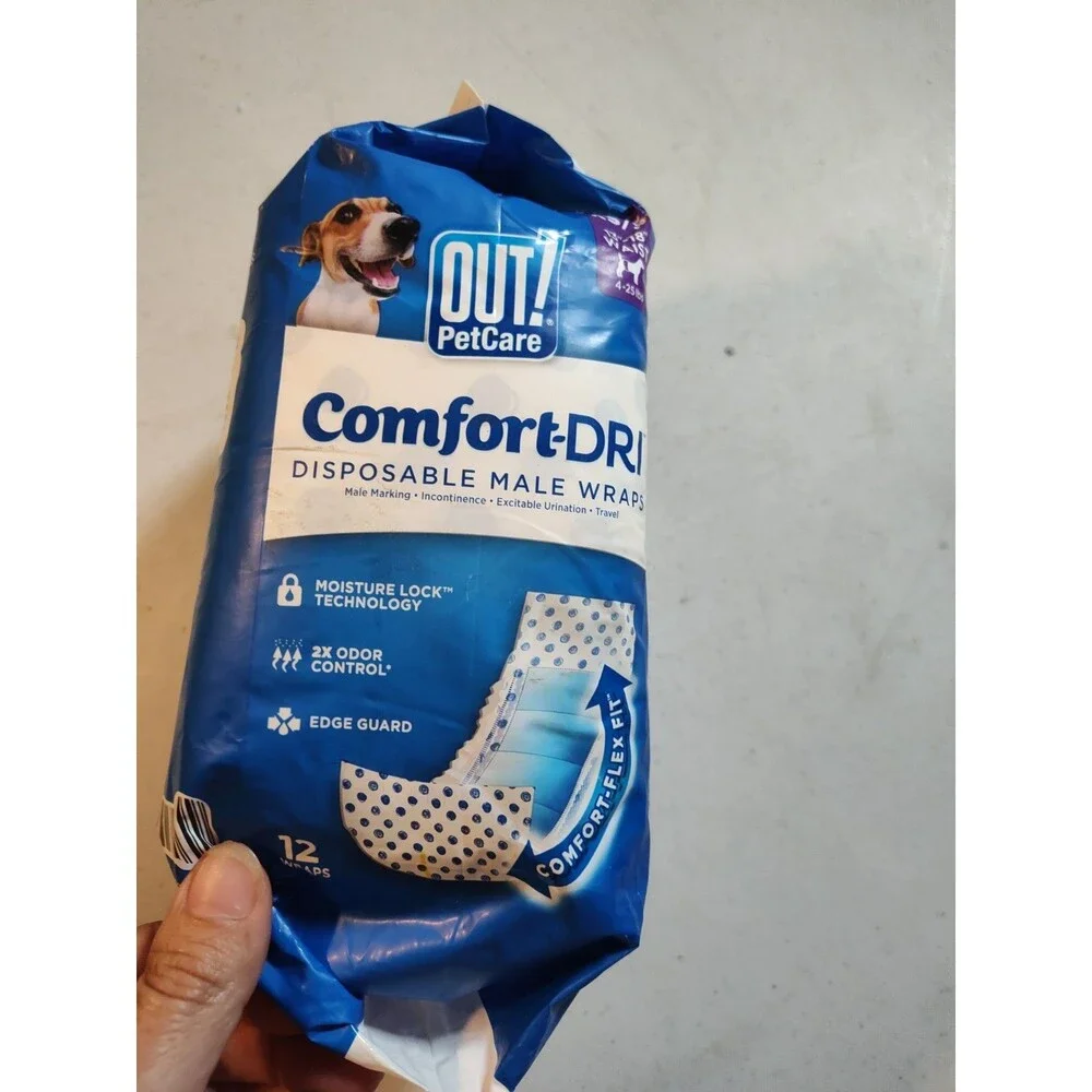 Out!  PetCare  Disposable  Male Dog Wraps   XS/S   12 Count NEW sealed (1061)